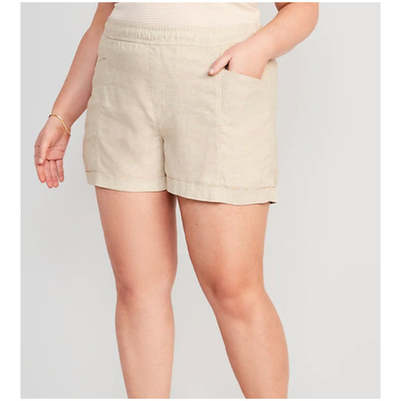 Old Navy High-Waisted Linen-Blend Utility Shorts Plus Size 4X Tan Lightweight - Picture 2 of 11